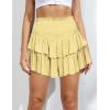 imageIDEALSANXUN Ruffle Mini Skirt for Women Smocked Waist A Line Cute Short Flowy SkirtYellow