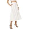 imageIDEALSANXUN Womens Cotton Linen Skirts Spring Summer A Line Pleated Maxi Midi Skirt with PocketsWhite