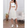 imageIDEALSANXUN Womens Linen Skirt Spring Summer High Elastic Waist Midi Skirt with PocketsBeige
