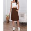 imageIDEALSANXUN Womens Linen Skirt Spring Summer High Elastic Waist Midi Skirt with PocketsCoffee