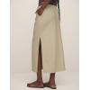 imageIDEALSANXUN Womens Linen Skirts Trendy Elastic Waist Drawstring Long Skirts with SlitKhaki