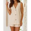 imageIDEALSANXUN Womens Spring Summer V Neck Button Down Cotton Linen Vest Tops Sleeveless ShirtsBeige