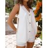 imageIDEALSANXUN Womens Spring Summer V Neck Button Down Cotton Linen Vest Tops Sleeveless ShirtsWhite