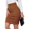 imageIDEALSANXUN Womens Stretchy Pencil Skirt High Waisted Bodycon Knit Knee Length Skirt with Back SlitBrown