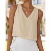imageIDEALSANXUN Womens V Neck Cropped Linen Tank Tops Spring Summer Sleeveless ShirtsKhaki