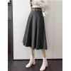 imageIDEALSANXUN Wool Midi Skirts for Womens High Waisted A Line Pleated Belted Fall Winter SkirtsDark Grey