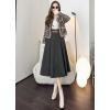 imageIDEALSANXUN Wool Midi Skirts for Womens High Waisted A Line Pleated Belted Fall Winter SkirtsDark Grey