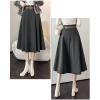imageIDEALSANXUN Wool Midi Skirts for Womens High Waisted A Line Pleated Belted Fall Winter SkirtsDark Grey