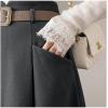 imageIDEALSANXUN Wool Midi Skirts for Womens High Waisted A Line Pleated Belted Fall Winter SkirtsDark Grey