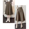imageIDEALSANXUN Wool Midi Skirts for Womens High Waisted A Line Pleated Belted Fall Winter SkirtsKhaki
