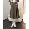 imageIDEALSANXUN Wool Midi Skirts for Womens High Waisted A Line Pleated Belted Fall Winter SkirtsKhaki