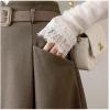 imageIDEALSANXUN Wool Midi Skirts for Womens High Waisted A Line Pleated Belted Fall Winter SkirtsKhaki