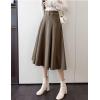 imageIDEALSANXUN Wool Midi Skirts for Womens High Waisted A Line Pleated Belted Fall Winter SkirtsKhaki