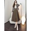 imageIDEALSANXUN Wool Midi Skirts for Womens High Waisted A Line Pleated Belted Fall Winter SkirtsKhaki