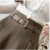 imageIDEALSANXUN Wool Midi Skirts for Womens High Waisted A Line Pleated Belted Fall Winter SkirtsKhaki