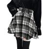 imageIDEALSANXUN Wool Plaid Mini Gothic Skirts for Womens High Waist Lace Up Short Pleated Skater SkirtsBlack