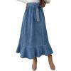 imageIDEALSANXUN Denim Skirt for Women Spring Summer Outfits A Line Elastic High Waisted Drawstring Pleated Casual Midi Jean SkirtBlue