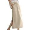imageIDEALSANXUN Linen Skirts for Women Spring Summer Casual Lightweight Elastic High Waisted Cotton Midi Skirt with SlitBeige