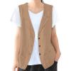imageIDEALSANXUN Linen Vest for Women Casual Sleeveless Spring Summer Blazer JacketsKhaki