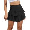 imageIDEALSANXUN Ruffle Mini Skirt for Women Smocked Waist A Line Cute Short Flowy SkirtBlack