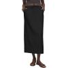 imageIDEALSANXUN Womens Linen Skirts Trendy Elastic Waist Drawstring Long Skirts with SlitBlack