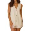 imageIDEALSANXUN Womens Spring Summer V Neck Button Down Cotton Linen Vest Tops Sleeveless ShirtsBeige