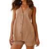 imageIDEALSANXUN Womens Spring Summer V Neck Button Down Cotton Linen Vest Tops Sleeveless ShirtsKhaki