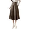 imageIDEALSANXUN Wool Midi Skirts for Womens High Waisted A Line Pleated Belted Fall Winter SkirtsKhaki