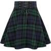 imageIDEALSANXUN Wool Plaid Mini Gothic Skirts for Womens High Waist Lace Up Short Pleated Skater SkirtsGreen