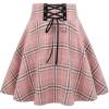 imageIDEALSANXUN Wool Plaid Mini Gothic Skirts for Womens High Waist Lace Up Short Pleated Skater SkirtsPink