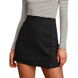 imageIDEALSANXUN Corduroy Skirt Women Fall Winter High Waisted Short Pencil Bodycon Vintage Cute Mini SkirtsBlack