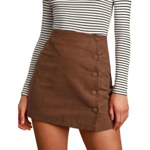 imageIDEALSANXUN Corduroy Skirt Women Fall Winter High Waisted Short Pencil Bodycon Vintage Cute Mini SkirtsBrown