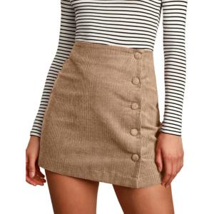 imageIDEALSANXUN Corduroy Skirt Women Fall Winter High Waisted Short Pencil Bodycon Vintage Cute Mini SkirtsKhaki