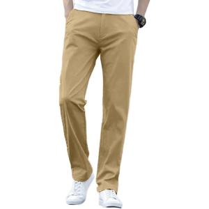 imageIDEALSANXUN Cotton Pants for Men Summer Casual Straight Leg Relaxed Fit Slacks Work Trousers Dress PantsKhaki