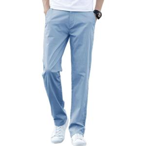 imageIDEALSANXUN Cotton Pants for Men Summer Casual Straight Leg Relaxed Fit Slacks Work Trousers Dress PantsLight Blue