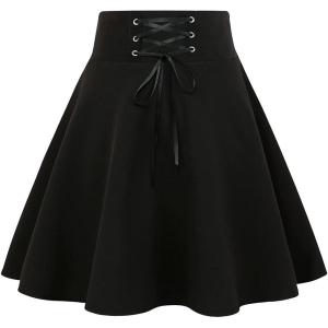 imageIDEALSANXUN Gothic Plaid Mini Skirts for Women Short High Waist Plaid SkirtsA Pure Black
