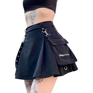 imageIDEALSANXUN Gothic Plaid Mini Skirts for Women Short High Waist Plaid SkirtsCargo Black