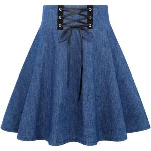 imageIDEALSANXUN Gothic Plaid Mini Skirts for Women Short High Waist Plaid SkirtsDenim Blue
