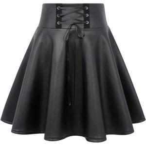 imageIDEALSANXUN Gothic Plaid Mini Skirts for Women Short High Waist Plaid SkirtsLeather Black