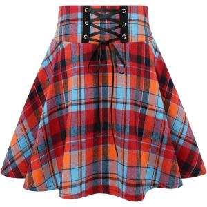 imageIDEALSANXUN Gothic Plaid Mini Skirts for Women Short High Waist Plaid SkirtsMulticolor