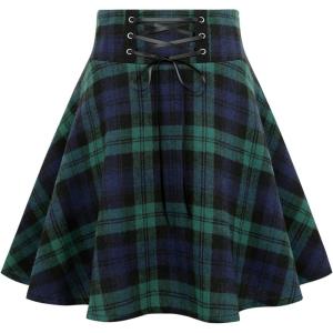imageIDEALSANXUN Gothic Plaid Mini Skirts for Women Short High Waist Plaid SkirtsNavy Green