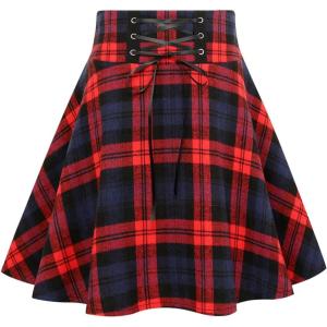 imageIDEALSANXUN Gothic Plaid Mini Skirts for Women Short High Waist Plaid SkirtsNavy Red