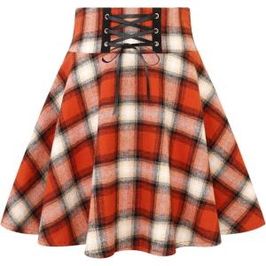 imageIDEALSANXUN Gothic Plaid Mini Skirts for Women Short High Waist Plaid SkirtsOrange Beige