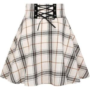 imageIDEALSANXUN Gothic Plaid Mini Skirts for Women Short High Waist Plaid SkirtsPlaid Beige
