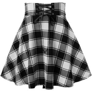 imageIDEALSANXUN Gothic Plaid Mini Skirts for Women Short High Waist Plaid SkirtsPlaid Black