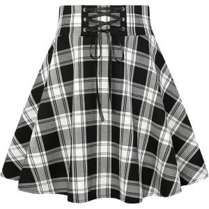 imageIDEALSANXUN Gothic Plaid Mini Skirts for Women Short High Waist Plaid SkirtsPlaid Black A03