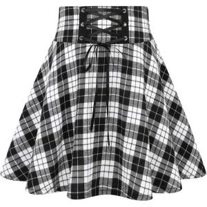 imageIDEALSANXUN Gothic Plaid Mini Skirts for Women Short High Waist Plaid SkirtsPlaid Black New
