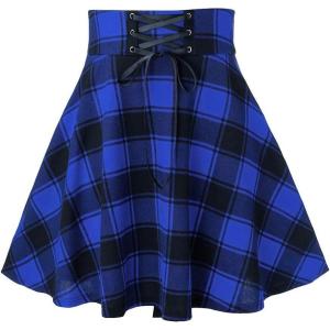 imageIDEALSANXUN Gothic Plaid Mini Skirts for Women Short High Waist Plaid SkirtsPlaid Blue