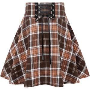 imageIDEALSANXUN Gothic Plaid Mini Skirts for Women Short High Waist Plaid SkirtsPlaid Brown New