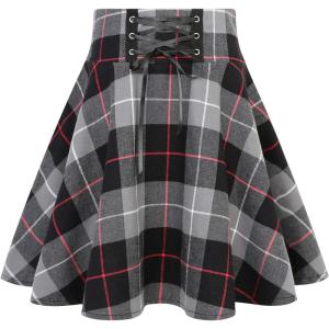 imageIDEALSANXUN Gothic Plaid Mini Skirts for Women Short High Waist Plaid SkirtsPlaid Dark Grey